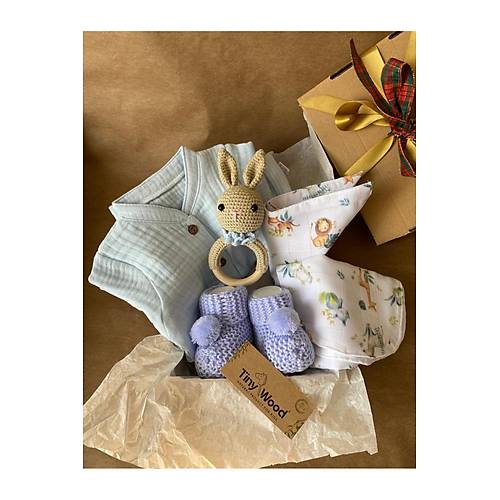 Organik M�slin Tulumlu Bebek Hediye Seti | Amigurumi ��ng�rakl� | Tiny Wood