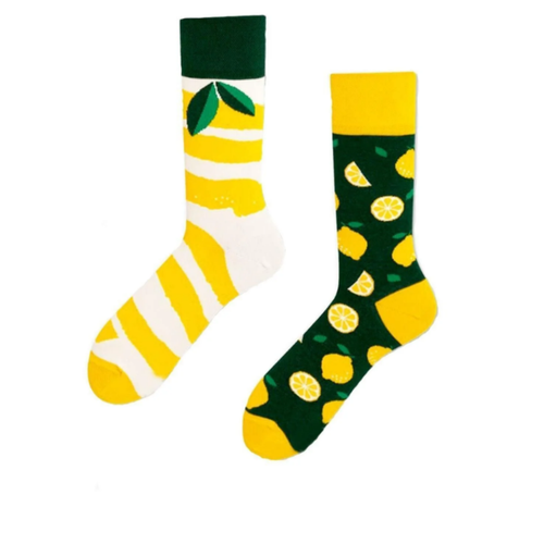 Sa� Sol Farkl� Limon Desenli Soket �orap ? E�lenceli Desen, 36-42 Numara