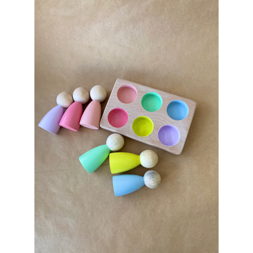 Ah�ap Peg Bebek Renk E�le�tirme Oyunca�� ? 6?l� Peg Tabla ? Montessori Duyusal Oyuncak