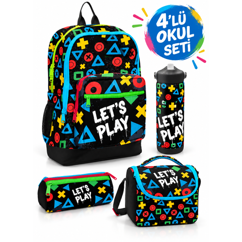 Kids Siyah Lets Play Desenli 4?l� Okul �anta Seti