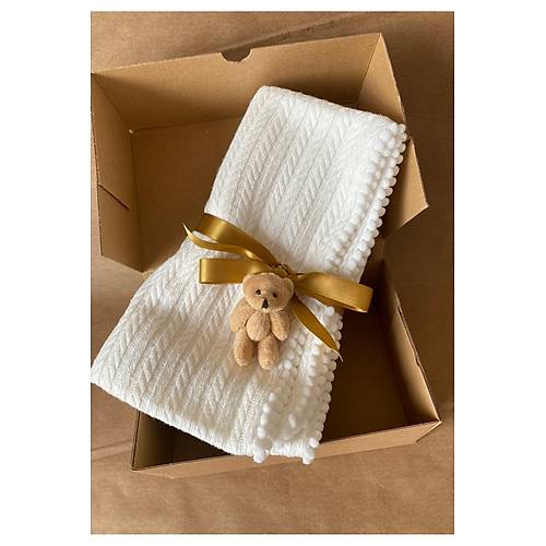 Triko �rg� Desen Bebek Pikesi | Organik Pamuk Bebek Battaniyesi Ekru 100x120 cm