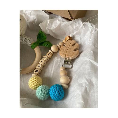 Amigurumi Sevimli T�rt�l Di� Ka��y�c� ��ng�rak Isme �zel Emzik Seti, Organik Unisex Bebek Hediyelik