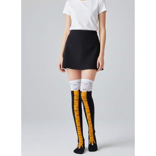 Tavuk Aya�� Desenli Diz�st� �orap (1 �ift) ? Premium Kalite