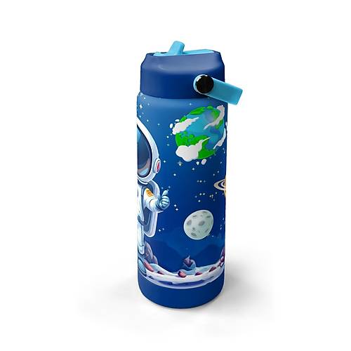 Lacivert Astronot Desenli Katlan�r A��zl�kl� �elik Termos 650 ml 38334