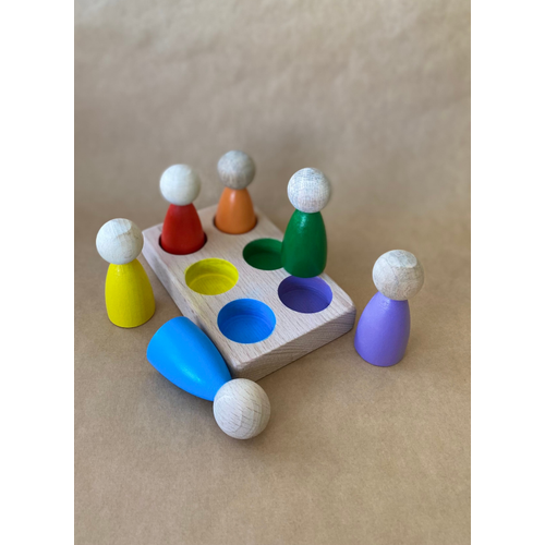 Ah�ap Peg Bebek Renk E�le�tirme Oyunca�� ? 6?l� Peg Tabla ? Montessori Duyusal Oyuncak