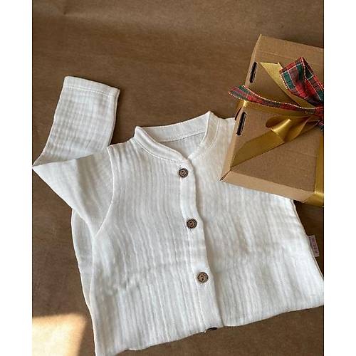 Organik Mslin Erkek Bebek Tulum | 0-3 Ay | Doal Pamuk Kuma |  Tiny Wood Ak Mavi -Krem