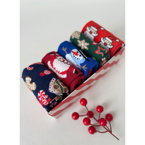 Y�lba�� 5?l� Desenli �orap Seti | Unisex Hediye Kutulu K�� Temal� �oraplar