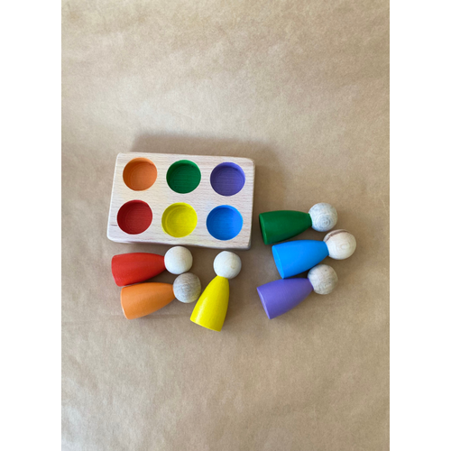 Ah�ap Peg Bebek Renk E�le�tirme Oyunca�� ? 6?l� Peg Tabla ? Montessori Duyusal Oyuncak