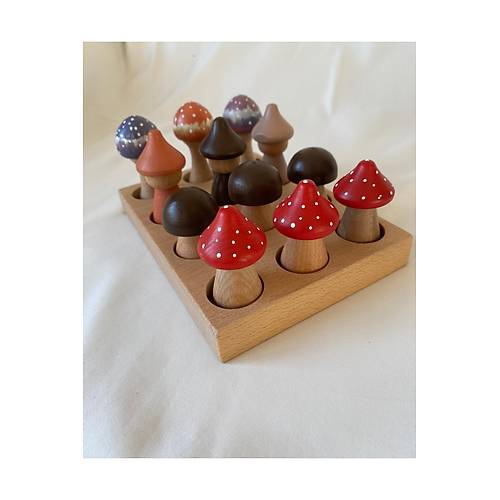 Ah�ap Mantar Toplama Oyunca�� | Montessori E�itici Set 12 Par�a