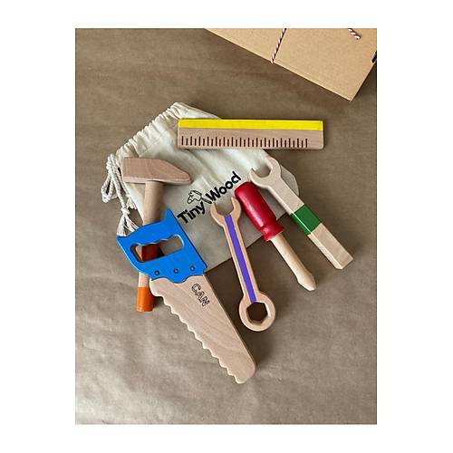 �sme �zel Renkli Ah�ap Oyuncak Tamir Seti � Do�al Masif Montessori Oyuncak