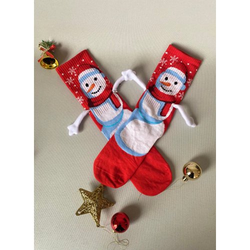 Y�lba�� �zel El Ele Tutu�an Kardan Adam �orab� ? M�knat�sl� (Tekli) K�rm�z� �orap