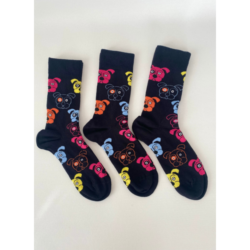 Siyah K�pek Desenli 3l� �orap Seti ? Renkli Fig�rl�