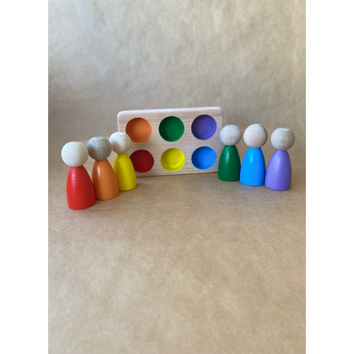 Ah�ap Peg Bebek Renk E�le�tirme Oyunca�� ? 6?l� Peg Tabla ? Montessori Duyusal Oyuncak