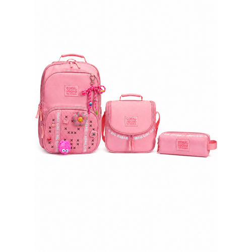 �lkokul K�z �ocuk 3'l� Okul �anta Seti Pembe Big Dream Desenli