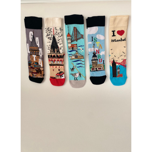 �stanbul Desenli 5?li �orap Seti ? Kutulu Unisex Seri