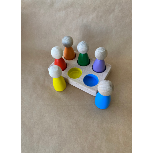 Ah�ap Peg Bebek Renk E�le�tirme Oyunca�� ? 6?l� Peg Tabla ? Montessori Duyusal Oyuncak