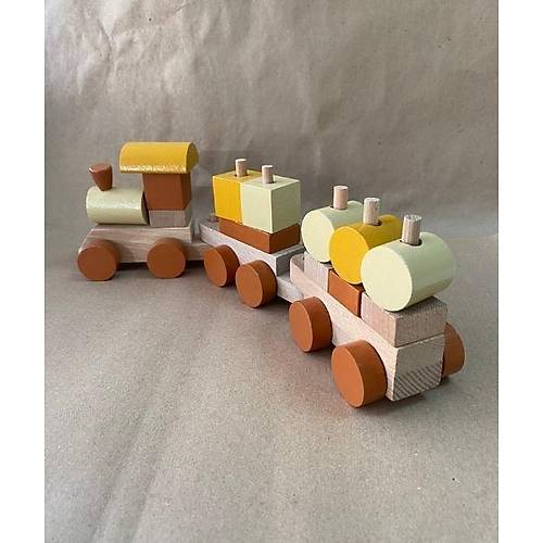 Ahap Bloklu Eitici Bul-Tak Tren Oyuncak Seti (Kahve Pastel Renk)