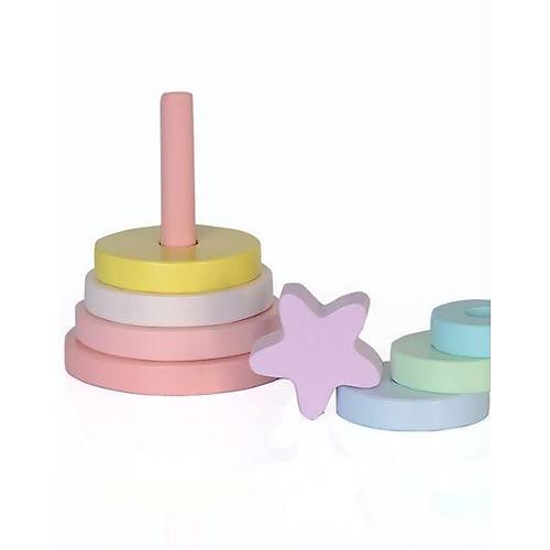 Ahap Yldz Kule Oyuncak | Montessori Eitici Ahap Denge Oyunca Pembe Pastel Renk
