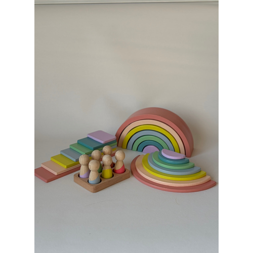Montessori Waldorf 7 Par�al� Pastel Ah�ap G�kku�a�� A��k U�lu Oyun Seti