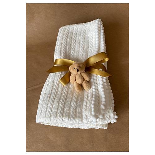 Triko �rg� Desen Bebek Pikesi | Organik Pamuk Bebek Battaniyesi Ekru 100x120 cm