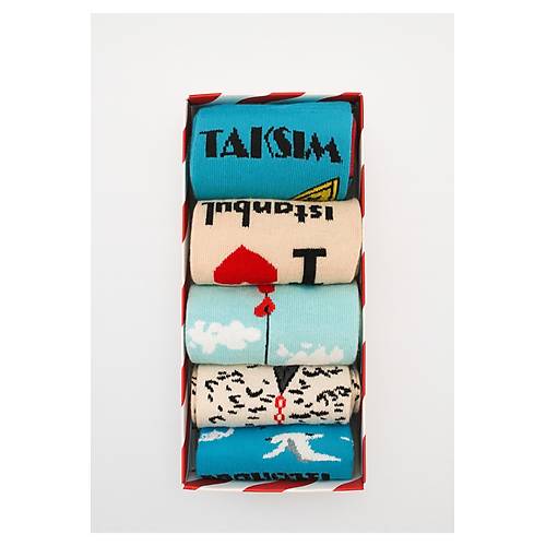 �stanbul Temal� 5?li Renkli �orap Seti | Unisex Hediye Kutulu �oraplar | Do�al Pamuk