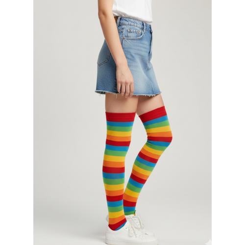 G�kku�a�� Desenli �izgili Kad�n Diz �st� �orap