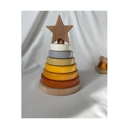 Waldorf Y�ld�z Kule Ah�ap Y�ld�z Kule Kahve Pastel Renk Ekolojik Oyuncak