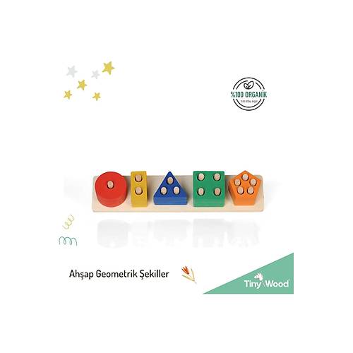 Ah�ap 5�li Geometrik �ekiller � Montessori E�itici Blok Seti | Do�al Ah�ap Oyuncak