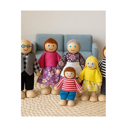Ah�ap Kukla Aile Seti 6'l� | Montessori E�itim Oyunca�� | Oyun Evi Fig�rleri
