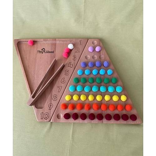 Montessori Ahap Gkkua Say Tepsisi  Renkli Ponpon Dizme ve nce Motor Gelitirme Oyunca