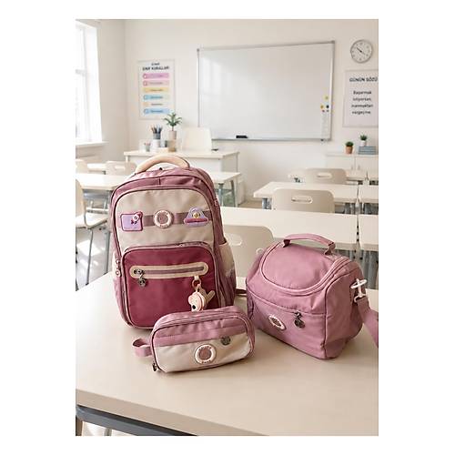 K�z �ocuk 3l� Okul �antas� Seti �lkokul �antas� Pembe