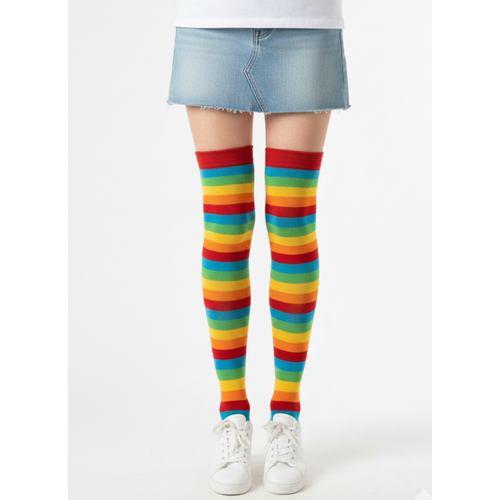 G�kku�a�� Desenli �izgili Kad�n Diz �st� �orap