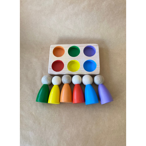 Ah�ap Peg Bebek Renk E�le�tirme Oyunca�� ? 6?l� Peg Tabla ? Montessori Duyusal Oyuncak