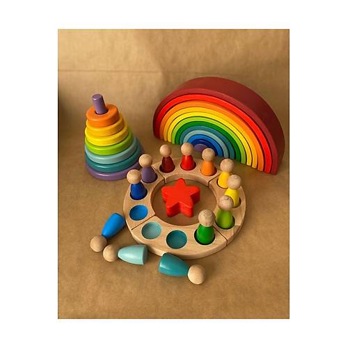 12'li Waldorf G�kku�a�� Peg Bebek Tabla Y�ld�z Kule Waldorf E�itsel Ah�ap Oyuncak Jumbo 3 l� Set