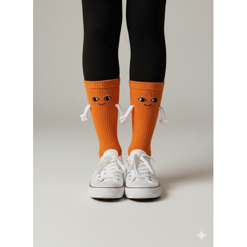 Kad�n Erkek M�knat�sl� Elele Tutu�an �orap, Halay �eken Kanka �orab� Turuncu