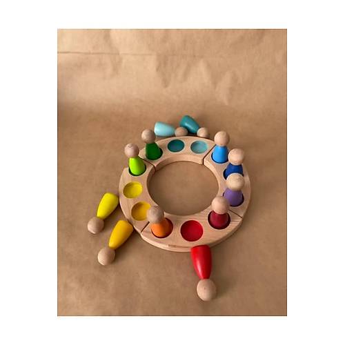 1 Ya�+ Waldorf G�kku�a�� Peg Bebek ve Tabla Seti � 12�li Ah�ap Renk E�le�tirme Oyunca�� | Montessori E�itim Oyunca��