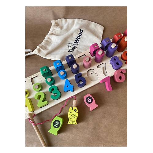 Hamaha Ah�ap Manyetik Olta ile Bal�k Tutma & Say� S�ralama Oyunu ? Montessori E�itici Oyuncak (12�41 cm)