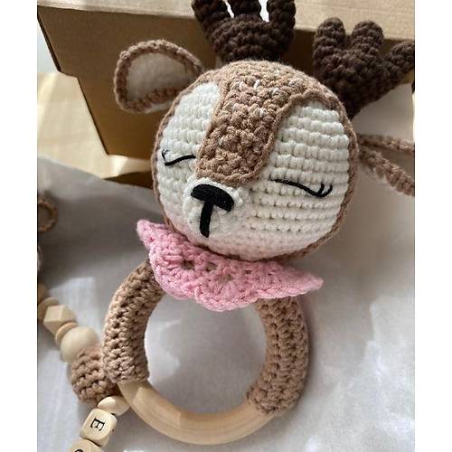 Bambi Bebek Hediye Seti | Amigurumi Emzik Zinciri & Di Kayc Pembe