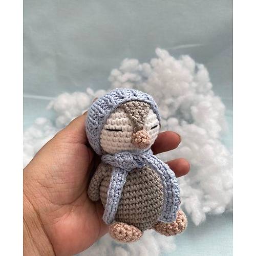 Bebek Hediyelik Amigurumi Penguen  El rgs Organik Oyuncak | 9 cm | El Yapm ve Doal Bebek Oyunca