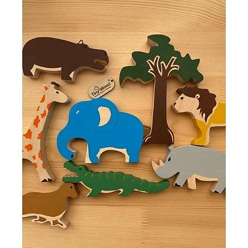 Ahap Safari Hayvan Seti  8li El Yapm Montessori Hayvan Figrleri | Tiny Wood