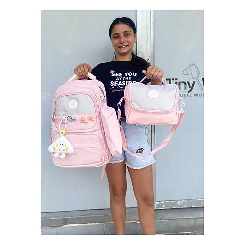 K�z �ocuk �lk��retim �antas� Ultra Hafif ilkokul / Ortaokul Okul 3 l� �anta Seti Pembe-Lila -Gri