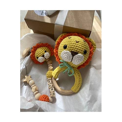 Naturel Aslanc�k Bebek Seti | El Yap�m� Amigurumi ��ng�rak & �simli Emzik Zinciri