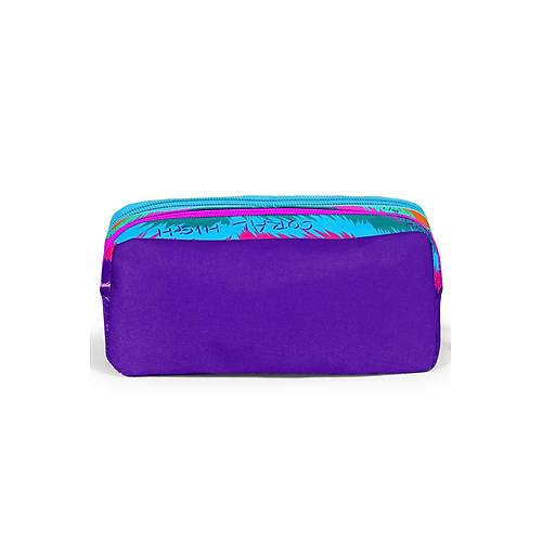 Mor Pembe Kedi Desenli �ki B�lmeli Kalem �antas� 12050