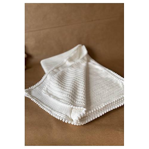 Triko �rg� Desen Bebek Pikesi | Organik Pamuk Bebek Battaniyesi Ekru 100x120 cm