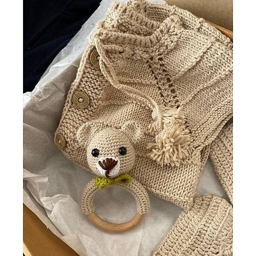 Organik El Yapm Bebek Hediye Seti  Yelek, Patik ve Ayck Amigurumi ngrak | 0-12 Ay | Doal ve Gvenli Bebek Hediyesi