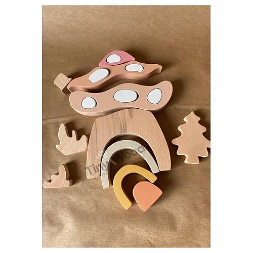 Ah�ap oyuncak Mantar Ev Puzzle E�itsel Oyuncak