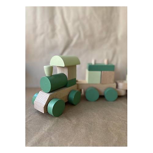 Ah�ap Bloklu E�itici Bul-Tak Tren Oyuncak Seti (Kahve Pastel Renk)