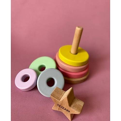 sme zel Ahap Renkli Yldz Kule | Montessori Eitici Ahap Denge Oyunca | Tiny Wood Pembe