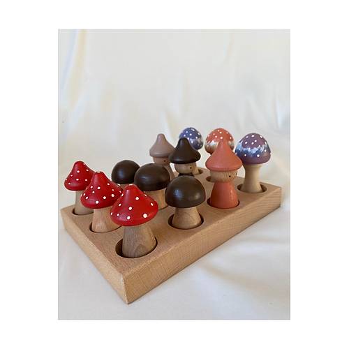 Ah�ap Mantar Toplama Oyunca�� | Montessori E�itici Set 12 Par�a
