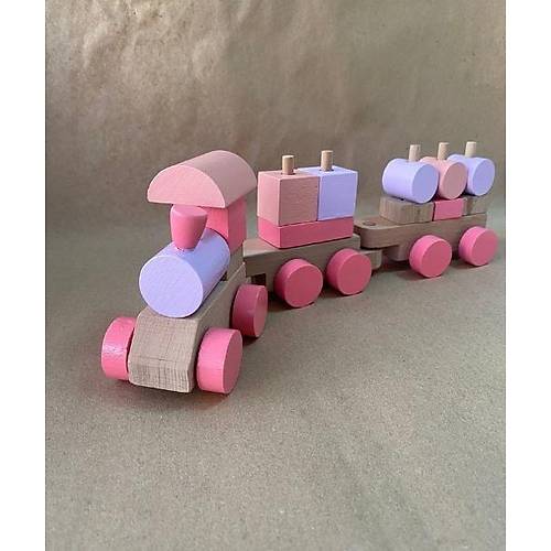 Ahap Bloklu Eitici Bul-Tak Tren Oyuncak Seti (Pembe Lila)